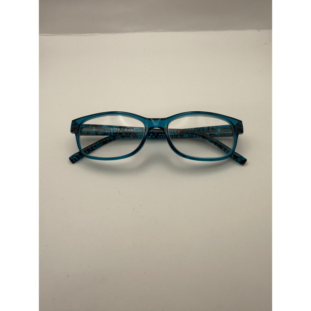 Foster Grant Teal Floral Pattern Rectangular Reading Glasses Blue Green 2.50
